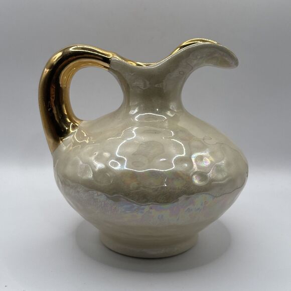 Vintage Opalescent Pearl Pitcher with Gold Handle - Picture 3 of 8